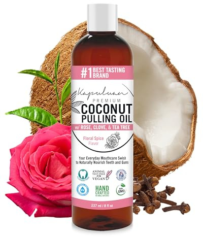 Kapuluan Coconut Oil Pulling for Teeth and Gums Mouthwash, 100% Pure and Natural, Non-GMO, Ayurvedic – Refreshing Rose Clove Essential Oils
