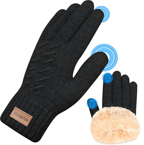 SELBATON Gants d'hiver en Tricot Homme Femme,Gant Chauffant Thermique Gant Tactile,Gants tricotés tactiles Chaud pour Sport Course à Pied Ski Velo