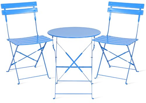RELAX FIELD Juego de muebles de jardín resistentes a la intemperie, juego de muebles de balcón de 3 piezas para pequeños balcones, mesa de bistró con 2 sillas, juego plegable, color azul