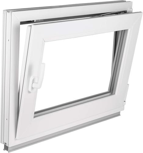 Premium Kellerfenster Von Fenstiger - Kunststofffenster Weiß BxH 1040 x 400 mm - Garagenfenster/Gartenhaus Fenster BxH 104 x 40 cm 2-fach Verglast - Din Rechts- Funktion Dreh Kipp Fenster-Alle Größen