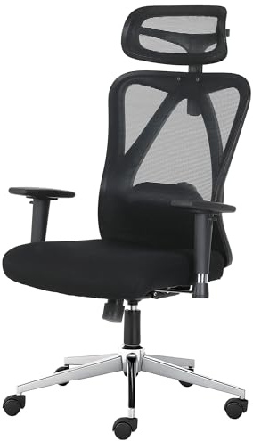 ADOV Sedia Ufficio Ergonomica con Poggiatesta Regolabile, Bracciolo, Supporto Lombare, Rete Traspirante Sedia Scrivania, Schienale Alto Poltrona Ufficio con Regolazione in Altezza e Funzione Dondolo