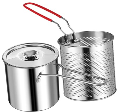 ULTECHNOVO Pentola per Friggere Mini in Acciaio Filtro e Multifunzione per Friggere Bollire e Stufare e Portatile per Cucine Compatte