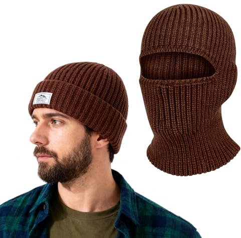 VGMANNTA Thermal Balaclava Windproof Ski Mask Face Cover Multifunctional Winter Hat Snood Hood with Neck Warmer 2 in 1 Beanie Hat Men for Sports and Outdoors Skiing Cycling Running-C Brown