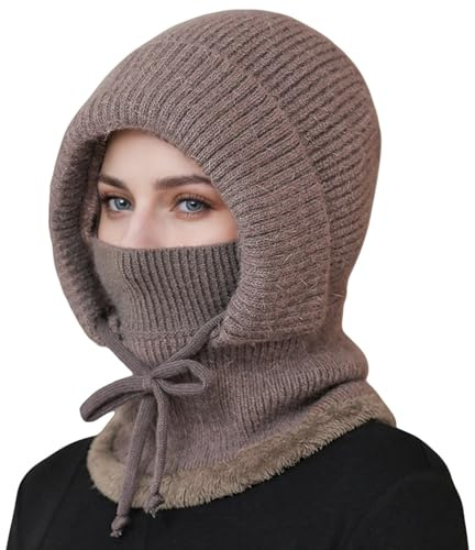 Balaclava dam vinter med vadderad varm vindtät balaklava hatt multifunktionell huva mask elastisk halsduk med fleecefoder för skidåkning, bergsklättring, cykling och vandring