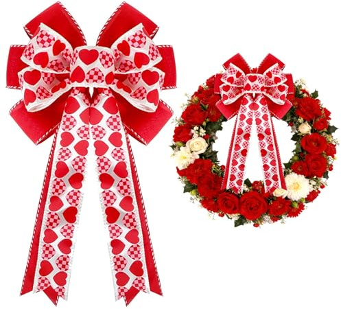 ZOSIGN Grande Fiocco Rosso per San Valentino, Fiocco Ghirlanda con a Forma di Cuore, 28 x 50 CM, Prodotto Finito, per San Valentino, Matrimoni, Pareti, Porte, Caminetti, Decorazioni per Feste