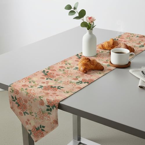 Orange Floral Clusters Green Leaves Table Runners Table Turner for Dining Small Runner Spring Decorations for Office Spring Season Decor Home Kitchen Dining Holiday Decor 18 × 72 inch