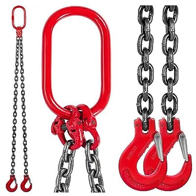 Élingue à chaîne, Élingue de chaîne, élingue de chaîne de levage robuste de 5 pieds avec crochets de préhension et 3/8 x 5' double jambes 4T/8800lb capacité chaîne d'élingue robuste