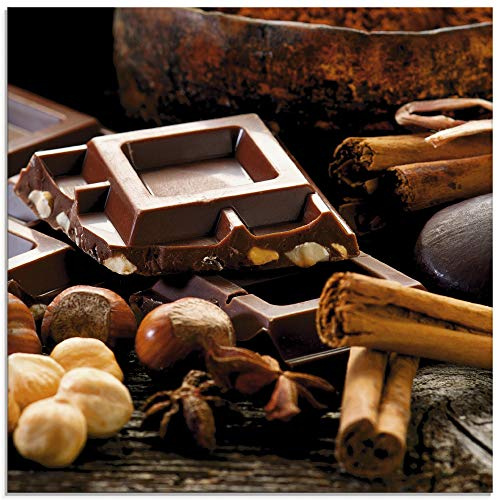 ARTland Wanddeko Glasbilder Wandbild Glas Bild einteilig Quadratisch Essen Süßigkeiten Schokolade Nüsse Küchendeko T5NQ