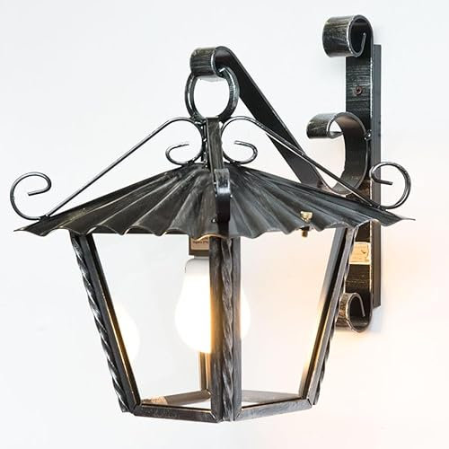 Lanterna in ferro battuto modello RUSTICO quadrato 25 cm da parete ALTA QUALITA'