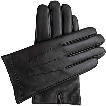 Downholme Guanti in Pelle Touchscreen Foderati in Cashmere per Uomo (Nero, XXL)