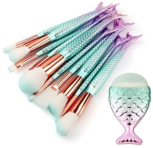 Make Up Pinsel Set Needoon 11 Stück Kosmetik Meerjungfrau Contouring Blush Eyeliner Eyeshadow Lip mit Foundation Pinsel
