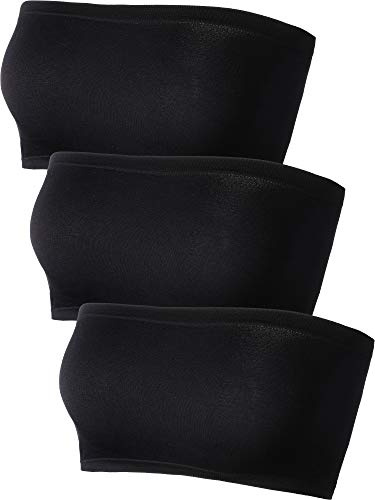 HESTYA Women's Strapless Bralette Bra Seamless Bandeau Soft Stretchy Non-Padded Bandeau Tube Top Sport Bra, 3 Pieces(Small,Black)