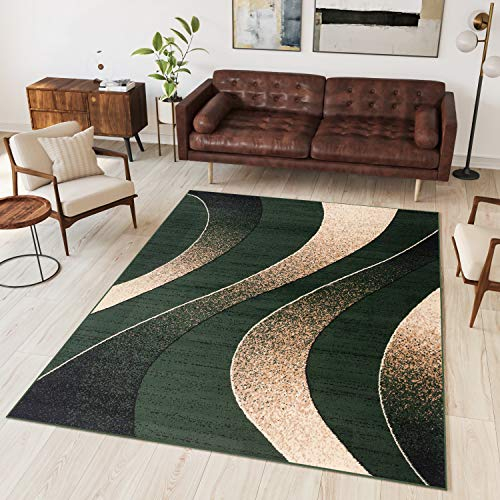 TAPISO Dream Teppich Wohnzimmer Modern Wellen Streifen Grün Creme Leicht Meliert Schlafzimmer Esszimmer Gästezimmer ÖKOTEX 250 x 350 cm
