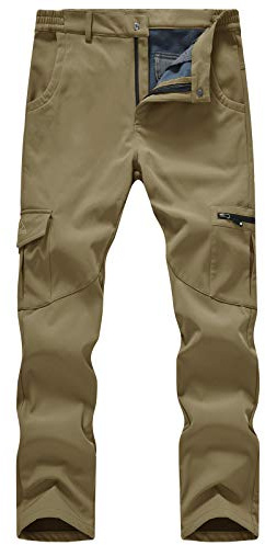 TBMPOY Men's Snow Ski Hiking Fleece Lined Winter Softshell Insulated Pants Waterproof Windproof for Skiing Snowboarding Khaki 32