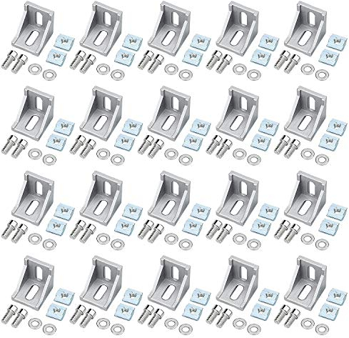 20 Set Befestigungswinkel rechtwinklig - 40 x 40 cm, Ecknut, Halterung mit rechtwinkligem Winkel, Möbel-Befestigungsset, rechtwinklige Dichtung (mit flacher Unterlegscheibe + Mutter Installation)