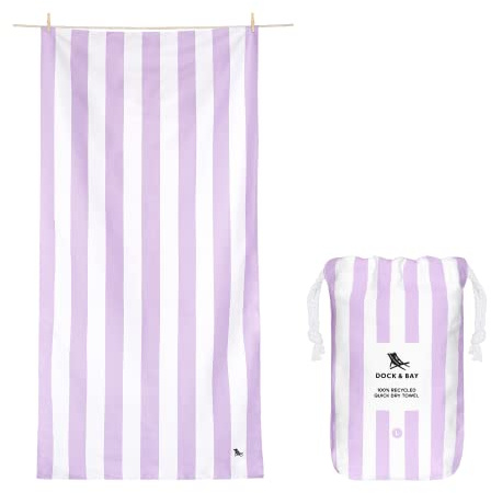 Dock & Bay Beach Towel - Quick Dry, Sand Free - Compact, Lightweight - 100% Recycled - Includes Bag - Cabana Light - Lombok Lilac - Large (160x90cm, 63x35)