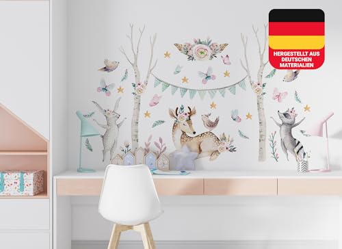 Osomhome | Wandtattoo Kinderzimmer Mädchen & Junge - Waldtiere I Wandsticker Jungenzimmer Kinderbilder Tiere | Wanddeko Babyzimmer Kindertapete Wald | os3671 (145x85cm)