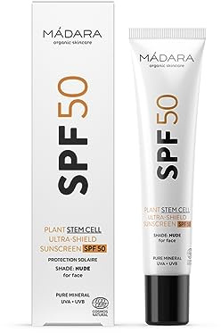 MÁDARA Organic Skincare | Creme Solaire Visage SPF50 - Ultra-bouclier Aux Cellules Souches Végétales - 40 Ml, Émulsion D'écran Solaire Avancée, Avec Oxyde De Zinc, Protection UVA/UVB