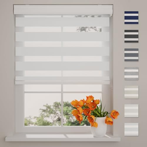 DTCH® Doppelrollo mit Kassette 90 x 240 cm (BxH) weiß, Blickdicht oder Transparent, Größen von 40 bis 220 Breite, ohne Bohren möglich, Duo Rollo, doppelrollo 90 cm breit