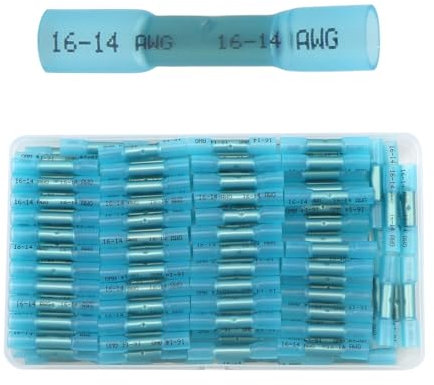 Heat Shrink Butt Connectors Kit,150 Pcs Insulated Waterproof Wire Crimp Terminals,Heat Shrink Tube Electrical Connectors,Cable Connection For Home,Factory,Cars,Ship,Distribution Box(16-14AWG blue)
