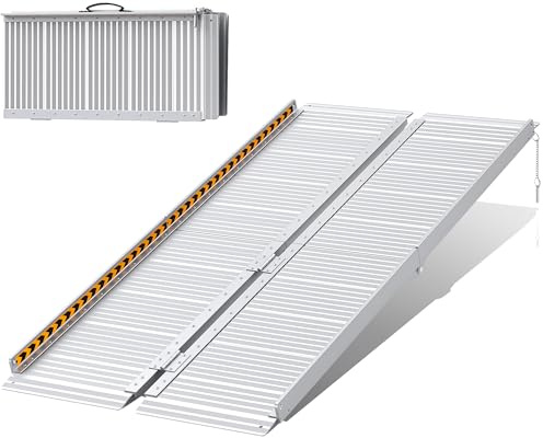 FACHNUO Klappbare Rollstuhlrampe 152,5CM Schwellenrampe, 362KG Traglast, rutschfeste Extrabreite 74CM Tragbare Aluminiumrampe für Treppen, Stufen, Türen, Eingänge