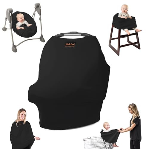 Milk Snob Original 5-in-1 Luxe Bezug – Multifunktionale Babytrage mit Stilltop-Funktion | Stilltuch für unterwegs, Kinderwagen Sonnenschutz, Bezug für Babyschale, etc. (Black)