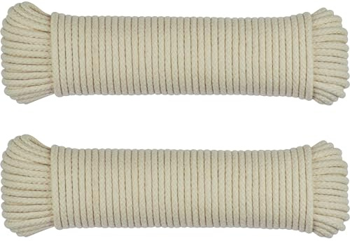 SteadMax 200 ft Natural Cotton Rope, 1/4 Inch Utility Cord (2 Pack)