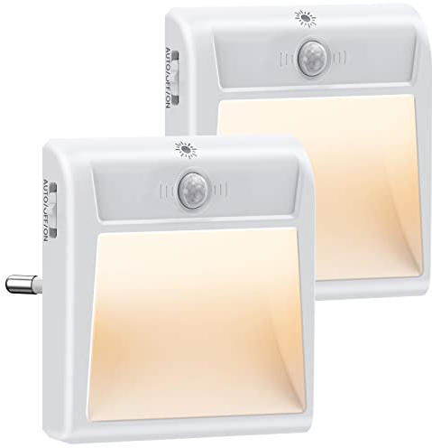 Luz Nocturna Infantil, 2 pcs Luz Nocturna Sensor Movimiento, Regulable Luz de Noche con Enchufe, Luz Nocturna Led con 3 Modos, para Niños, Habitación Bebe, Escaleras, Dormitorio, Pasillos, Sala