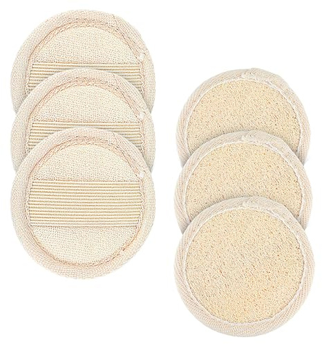 Amabro Loofah Sponge Face Pads Scrubber, 6 PCS Exfoliating Facial Loofah Luffa Cleansing Sponge Scrub Pad Makeup Remover Brush for Men and Women Manual Bath Shower Glove Pad Body Scrubber