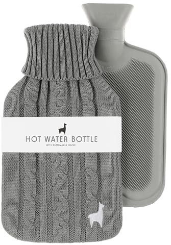 Nordstern Premium Wärmflasche mit weichem Strickbezug – Auslaufsichere Wärmeflasche zur Schmerzlinderung, Bettflasche aus Naturkautschuk für Kinder und Erwachsene – Grau