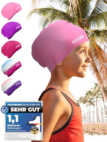 KIDVERSE Bonnet de Bain Enfant - Tissu antidérapant avec Protection UV - Piscine Fille - qualité certifiée