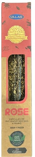 Incenso biologico di rosa - Rose - ULLAS - Fatto a mano - 25 g - Made in India - 100% naturale - Hostenatura