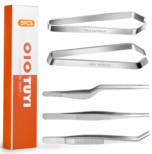 OioTuyi Set di 5 pinzette universali da cucina per pesce, frutti di mare e pollame (argento)