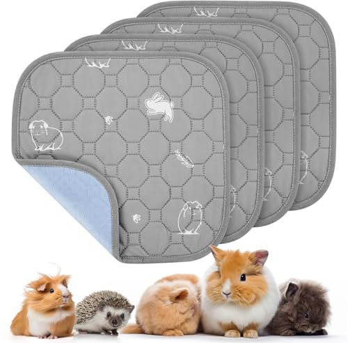 PICK FOR LIFE 4 Packs Guinea Pig Cage Liners Washable Reusable Guinea Pig Pee Pad, Waterproof Fast Absorbent Guinea Pig Mat Non-Slip Bedding for Small Animal Chinchilla Rabbit Hamster Puppy 30x30 cm