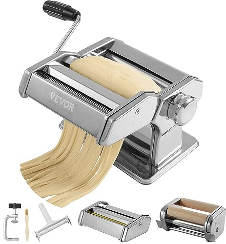 VEVOR Pasta Maker Machine, 9 Adjustable Thickness Settings Noodles Maker, Stainless Steel Noodle Rollers and Cutter, Manual Hand Press, Pasta Making Kitchen Tool Kit, Perfect for Spaghetti Lasagna