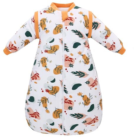 amo nenes Babyschlafsack 2.5 TOG, Baby Herbst Winter Langarm Schlafsack, 100% Baumwolle, abnehmbare Ärmel, Length 90cm, 6-18 Monate (Bunte Blätter)