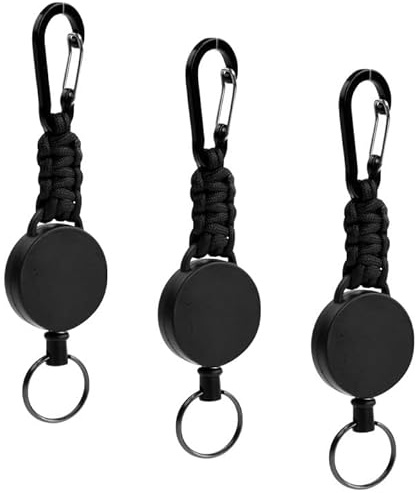 Portachiavi Retrattile Filo Acciaio, 3 Pezzi Portachiavi Estensibile con Cavo Acciaio 60cm, Portachiavi Allungabile Badge Holder, Nero Porta Badge Retrattile per Insegnante, Medico, Infermiere