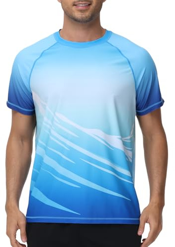 VAYAGER Maillot de bain pour homme Rashguard UPF 50+ T-shirt à séchage rapide Coupe ample Chemise de surf et activités nautiques, bleu, X-Large