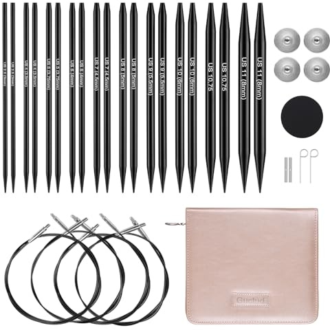 Lot de 10 paires d'aiguilles à tricoter circulaires interchangeables, 3 mm-8 mm, en aluminium, gravées avec tailles américaines, comprend 4 cordons, accessoires et un étui