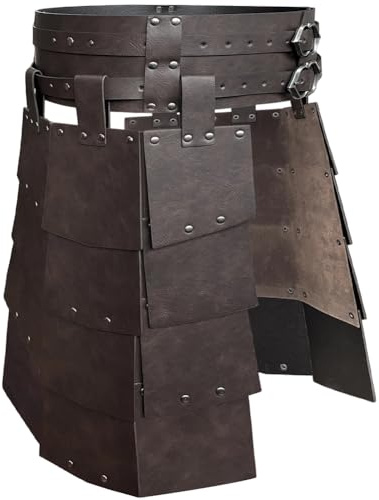 CALFOVERA Falda de Armadura de Cintura Vikinga Medieval de Cuero Sintético, Estilo Retro de Doble Cara, con Cinturón de Hebilla Ancha para Cosplay, Fiesta de Maquillaje Y Disfraces (Marrón).