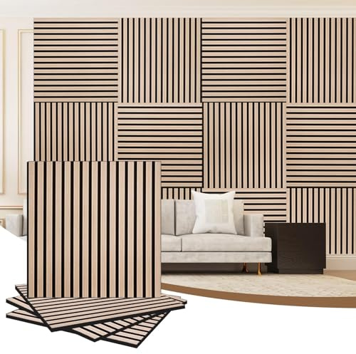 AKK-PANE Akustikpaneele Holz 60x60cm, 4 Stück 1,44m²- 3D Wandpaneele Holz, Akustik Paneele Wand für Küche, Wohnzimmer, Büro, Umweltfreundlich Holzpaneele Wand mit Schalldämpfung(Eiche klassisch 13#)