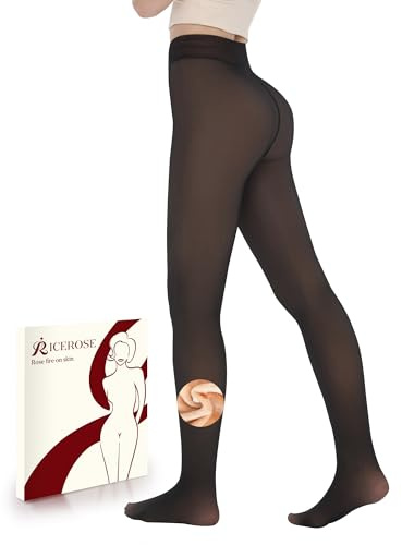 iceROSE Fleece Lined Tights Women - Sheer Black Thermal Leggings Thick Warm Pantyhose Fake Translucent Dress for Cold Winter
