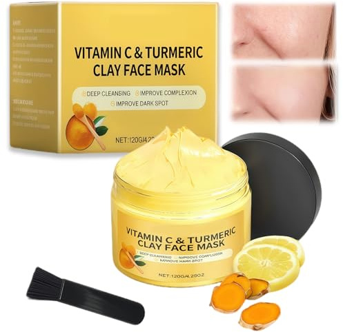 Maschera Viso Curcuma e Vitamina C, Maschera Purificante Anti, Riduce i Pori, per una Pelle Radiosa e Trattamento Anti Imperfezioni.