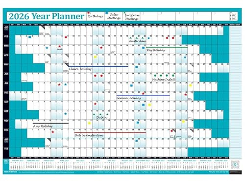 PlannerHead 2026 Wall Planner Teal | Yearly Calendar 2026 for Students, Families, Businesses, Offices | UK & Ireland Bank Holidays | Unmounted & Unlaminated (Teal, Large 49cm x 70cm - Folded)