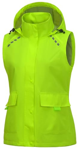 Little Donkey Andy Women's Waterproof Cycling Vest with Hood Lightweight Reflective Jerseys for Running Fluorescent Yellow M