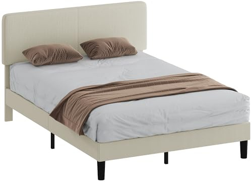 HOMCOM Struttura Letto Matrimoniale 140x200 cm Testiera Regolabile in Altezza Imbottita in Velluto a Coste, Letto Matrimoniale con Doghe in Legno, per Camera da Letto, Montaggio Facile, Grigio Chiaro
