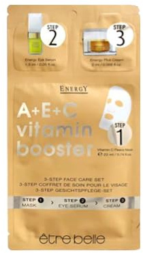 Etre Belle Energy 3-step ansiktsvård | Vitamin C-mask, Energy ögonserum & Energy Plus-kräm med vitamin A, C & E för revitaliserad, strålande hud