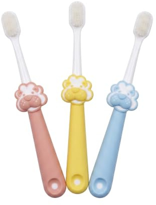 Lot de 3 Brosse à Dent Bébé 1-6 Ans, Brosse à Dent Enfant Souple avec Poignée Lion Mignon, Brosse à Dents Bébé pour le Soin des Gencives