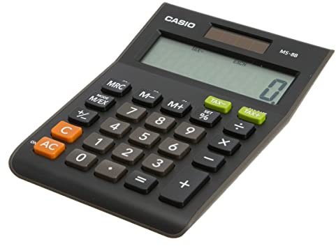 Casio MS-8B 8 Digit Tax Desk Calculator, Black