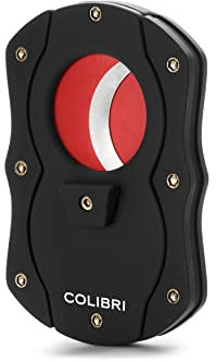 Colibri Cut | Doppel-Guillotine-Zigarrenschneider | Schwarz mit farbigen Klingen |Federauslöser | Bis zu 62 Ringmaß-Zigarren | Ergonomisches Design | Inklusive Geschenkbox (Rot)